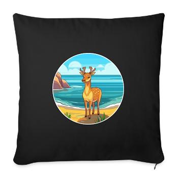 Cerf aquarelle dessin animé Kawaii Clipart Animal - Housse de coussin décorative 45 x 45 cm - noir - Devant