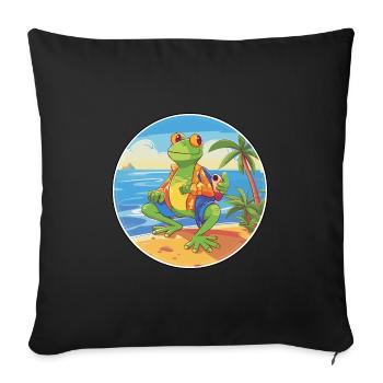 Grenouille aquarelle dessin animé Kawaii Clipart Animal - Housse de coussin décorative 45 x 45 cm - noir - Devant