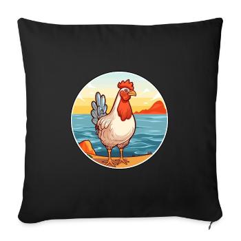 Poule aquarelle dessin animé Kawaii Clipart Animal - Housse de coussin décorative 45 x 45 cm - noir - Devant