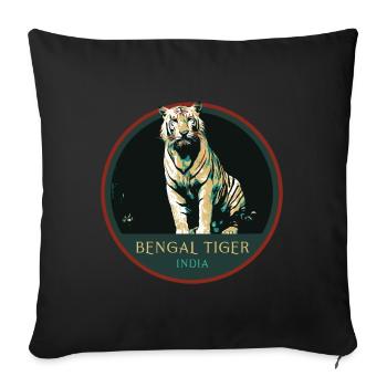 Écusson Portrait Tigre Bengale : Faune Indienne - Housse de coussin décorative 45 x 45 cm - noir - Devant