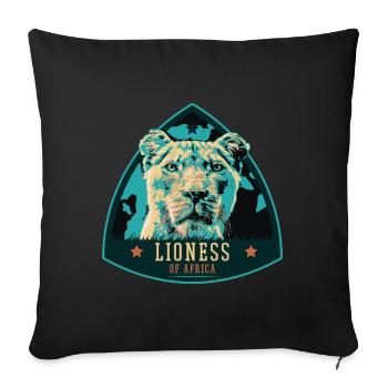 Portrait de lionne – Illustration puissante - Housse de coussin décorative 45 x 45 cm - noir - Devant
