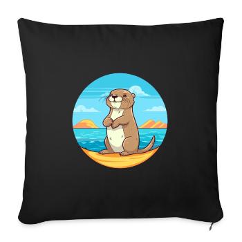 Loutre aquarelle dessin animé Kawaii Clipart Animal - Housse de coussin décorative 45 x 45 cm - noir - Devant