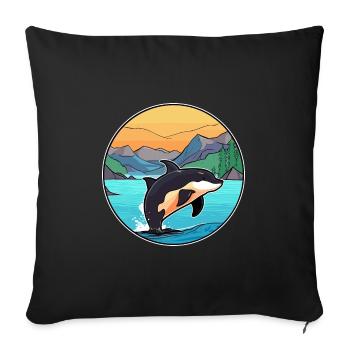 Orca Watercolor Cartoon Kawaii Clipart Animal - Sofa pillowcase 17,3'' x 17,3'' (45 x 45 cm) - black - Front