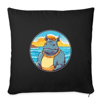 Rhino Watercolor Cartoon Kawaii Clipart Animal - Sofa pillowcase 17,3'' x 17,3'' (45 x 45 cm) - black - Front