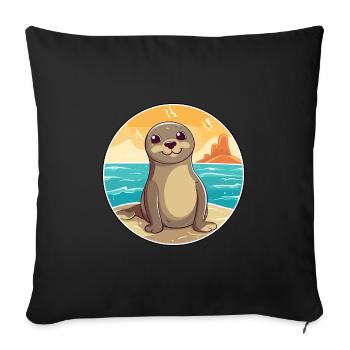 Seal Watercolor Cartoon Kawaii Clipart Animal - Sofa pillowcase 17,3'' x 17,3'' (45 x 45 cm) - black - Front