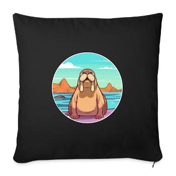 Walrus Watercolor Cartoon Kawaii Clipart Animal - Sofa pillowcase 17,3'' x 17,3'' (45 x 45 cm) - black - Front