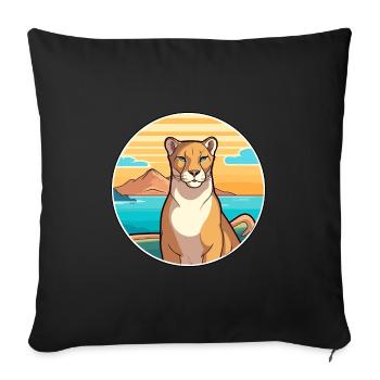 Cougar Watercolor Cartoon Kawaii Clipart Animal - Sofa pillowcase 17,3'' x 17,3'' (45 x 45 cm) - black - Front