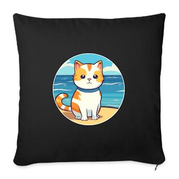Katze Aquarell Karikatur Kawaii Clipart Tier - Sofakissenbezug 45 x 45 cm - Schwarz - Vorne