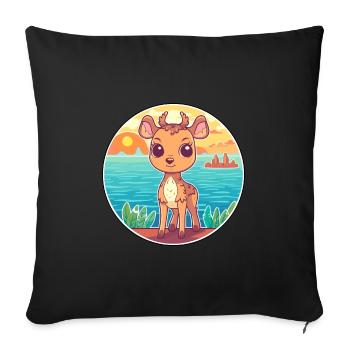 Cerf aquarelle dessin animé Kawaii Clipart Animal - Housse de coussin décorative 45 x 45 cm - noir - Devant