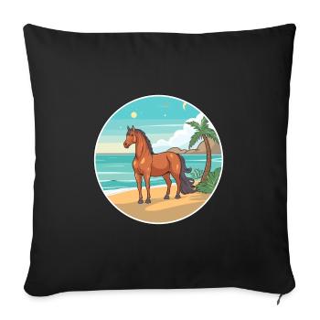 Cheval Aquarelle Dessin Animé Kawaii Clipart Animal - Housse de coussin décorative 45 x 45 cm - noir - Devant