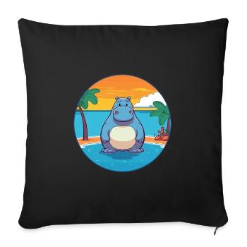 Nilpferd Aquarell Cartoon Kawaii Clipart Tier - Sofakissenbezug 45 x 45 cm - Schwarz - Vorne