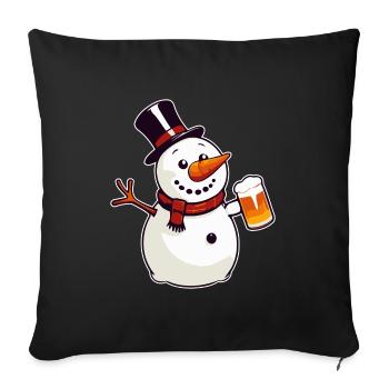Snowman with beer - Sofa pillowcase 17,3'' x 17,3'' (45 x 45 cm) - black - Front