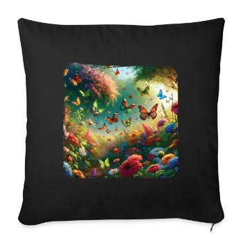 Living Painting Butterflies Flora Fauna - Sofa pillowcase 17,3'' x 17,3'' (45 x 45 cm) - black - Front