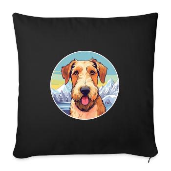 Airedale Terrier chien race dessin animé Kawaii Watercol - Housse de coussin décorative 45 x 45 cm - noir - Devant