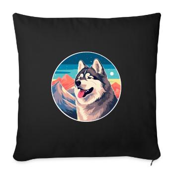 Alaskan Malamute Dog Breed Cartoon Kawaii Watercol - Sofa pillowcase 17,3'' x 17,3'' (45 x 45 cm) - black - Front