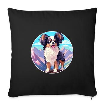 Continental Toy Spaniel Chien Race Cartoon Kawaii W - Housse de coussin décorative 45 x 45 cm - noir - Devant