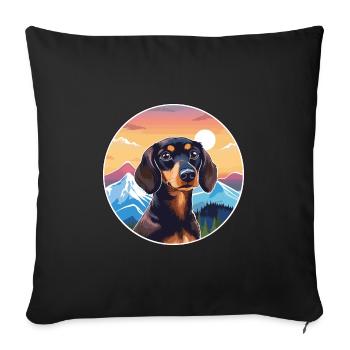 Dachshund Dog Breed Cartoon Kawaii Watercolor - Sofa pillowcase 17,3'' x 17,3'' (45 x 45 cm) - black - Front