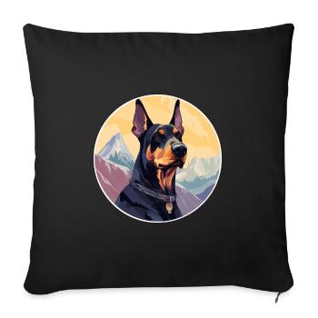 Doberman chien race dessin animé Kawaii aquarelle - Housse de coussin décorative 45 x 45 cm - noir - Devant