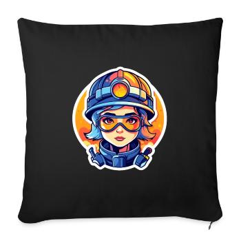 Feuerwehrfrau Zeichnung - Sofakissenbezug 45 x 45 cm - Schwarz - Vorne