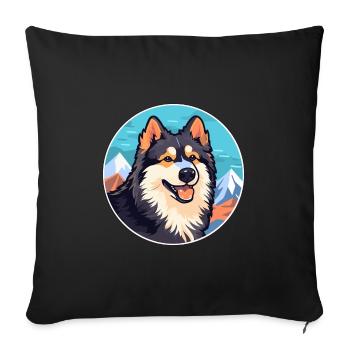 Finnish Lapphund Dog Breed Cartoon Kawaii Watercol - Sofa pillowcase 17,3'' x 17,3'' (45 x 45 cm) - black - Front