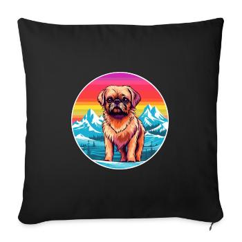 Griffon Bruxellois Chien Race Cartoon Kawaii Waterc - Housse de coussin décorative 45 x 45 cm - noir - Devant