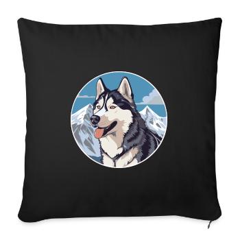 Husky chien race dessin animé Kawaii aquarelle - Housse de coussin décorative 45 x 45 cm - noir - Devant