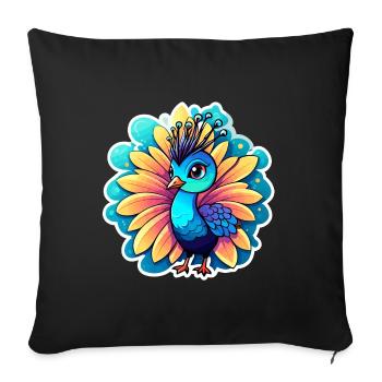 Peacock Bird Drawing - Sofa pillowcase 17,3'' x 17,3'' (45 x 45 cm) - black - Front