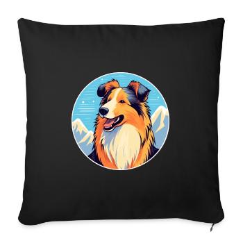 Rough Collie chien race dessin animé Kawaii aquarelle - Housse de coussin décorative 45 x 45 cm - noir - Devant