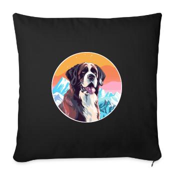 Saint Bernard Dog Breed Cartoon Kawaii Watercolor - Sofa pillowcase 17,3'' x 17,3'' (45 x 45 cm) - black - Front