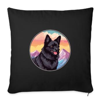 Schipperke Race Chien Dessin Animé Kawaii Aquarelle - Housse de coussin décorative 45 x 45 cm - noir - Devant