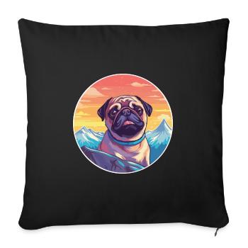 Carlin chien race dessin animé Kawaii aquarelle - Housse de coussin décorative 45 x 45 cm - noir - Devant