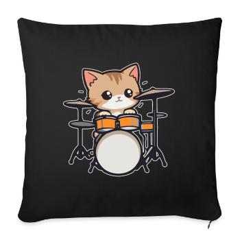 Batterie, Chat, Musicien, Batteur - Housse de coussin décorative 45 x 45 cm - noir - Devant