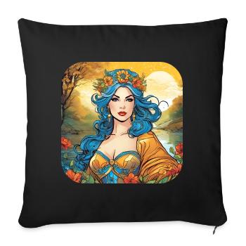 Jolie sorcière avec couronne de fleurs - Housse de coussin décorative 45 x 45 cm - noir - Devant