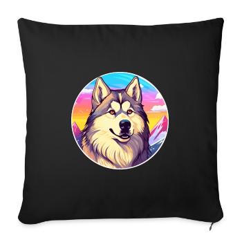 Alaskan Malamute Dog Breed Cartoon Kawaii Watercol - Sofa pillowcase 17,3'' x 17,3'' (45 x 45 cm) - black - Front