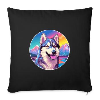 Alaskan Husky chien race dessin animé Kawaii aquarelle - Housse de coussin décorative 45 x 45 cm - noir - Devant