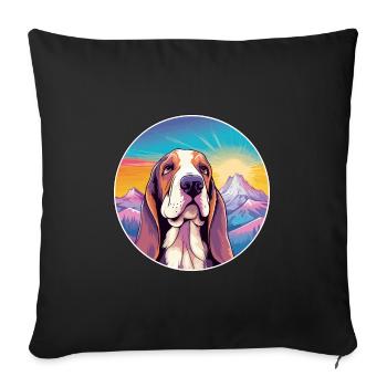 Basset Hound Dog Breed Cartoon Kawaii Watercolor - Sofa pillowcase 17,3'' x 17,3'' (45 x 45 cm) - black - Front