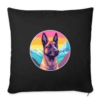 Chien Malinois Belge Race Cartoon Kawaii Watercol - Housse de coussin décorative 45 x 45 cm - noir - Devant