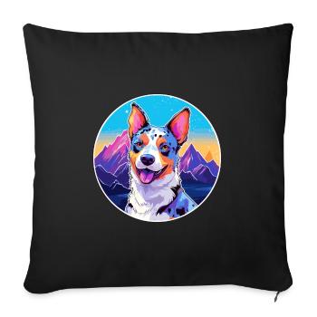 Blue Heeler Dog Breed Cartoon Kawaii Watercolor - Sofa pillowcase 17,3'' x 17,3'' (45 x 45 cm) - black - Front