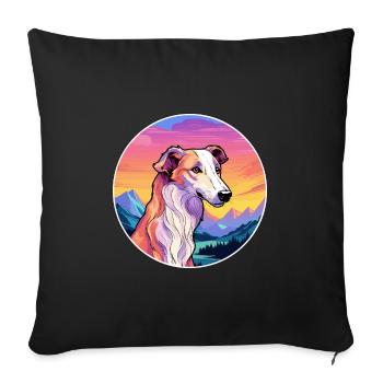 Borzoi Dog Breed Cartoon Kawaii Watercolor - Sofa pillowcase 17,3'' x 17,3'' (45 x 45 cm) - black - Front