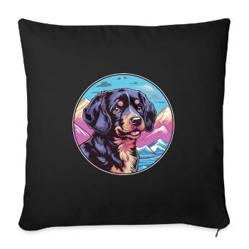 Noir et Tan chien race Cartoon Kawaii aquarelle - Housse de coussin décorative 45 x 45 cm - noir - Devant