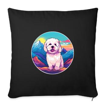Bolognese Dog Breed Cartoon Kawaii Watercolor - Sofa pillowcase 17,3'' x 17,3'' (45 x 45 cm) - black - Front