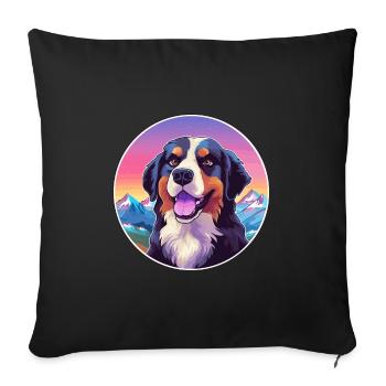 Bernese Mountain Dog Breed Cartoon Kawaii Watercol - Sofa pillowcase 17,3'' x 17,3'' (45 x 45 cm) - black - Front