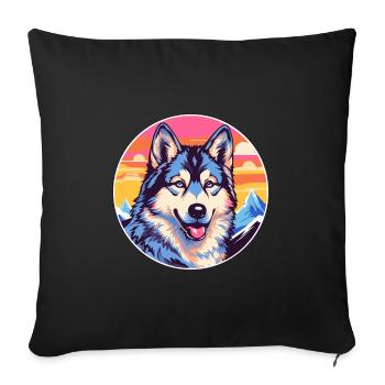Tchécoslovaque chien-loup chien race dessin animé kawaii Wate - Housse de coussin décorative 45 x 45 cm - noir - Devant