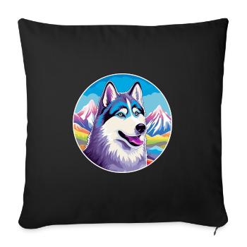 Husky chien race dessin animé Kawaii aquarelle - Housse de coussin décorative 45 x 45 cm - noir - Devant