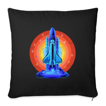 NAVETTE SPATIALE BLEUE RETRO VINTAGE - Housse de coussin décorative 45 x 45 cm - noir - Devant