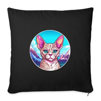 Devon Rex Cat Colorful Cartoon Watercolor Illustra - Sofa pillowcase 17,3'' x 17,3'' (45 x 45 cm) - black - Front
