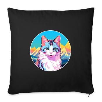Japonais Bobtail chat coloré dessin animé aquarelle I - Housse de coussin décorative 45 x 45 cm - noir - Devant