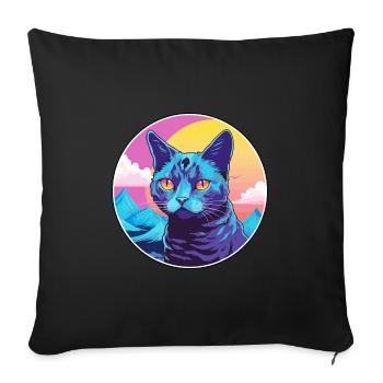 Korat Cat Colorful Cartoon Watercolor Illustration - Sofa pillowcase 17,3'' x 17,3'' (45 x 45 cm) - black - Front