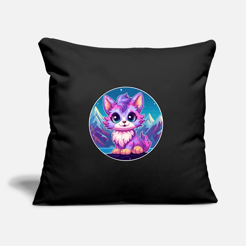 Pixie Cat Illustration aquarelle de bande dessinée colorée Housse de coussin décorative 45 x 45 cm