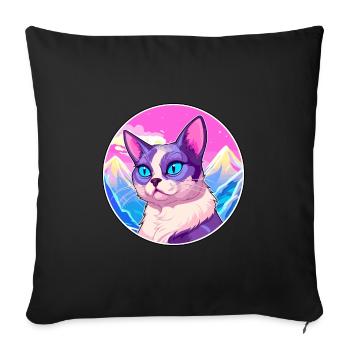 Snowshoe Cat Colorful Cartoon Watercolor Illustrat - Sofa pillowcase 17,3'' x 17,3'' (45 x 45 cm) - black - Front